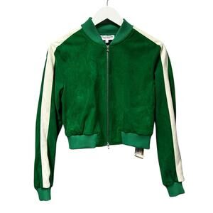 NWT Susan Bender Emerald Green Long Sleeve Stretch Suede Bomber Jacket Womens 4